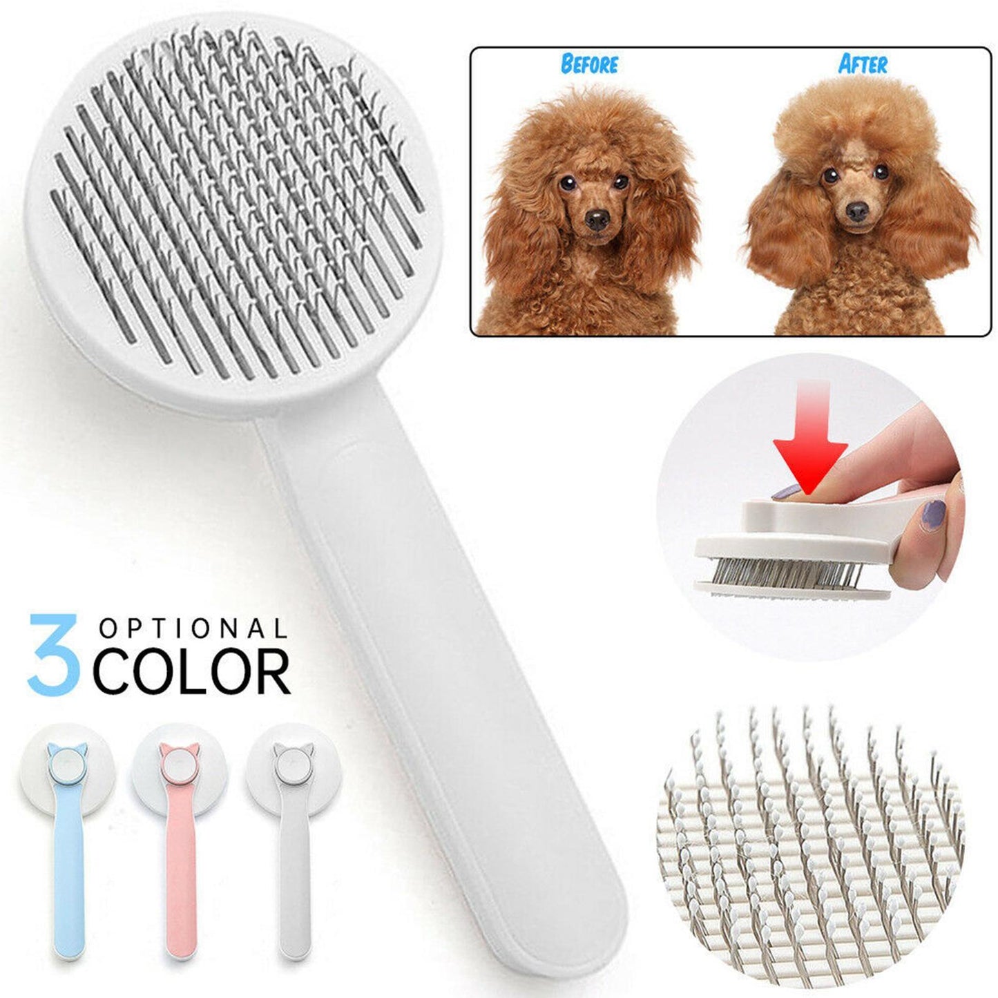 CN Cat Grooming Brush, Self Cleaning Slicker Brushes For Dogs Pet Hair Removal Comb Stainless Steel Needle Cat Brush Self Cleaning For Cats Dogs Hair Remover Scraper Pet Grooming Tool
